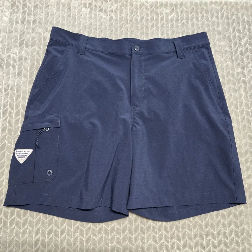 Columbia PFG Mens Navy Blue Performance‎ Fishing Cargo Shorts 36W 8L XM8501 EUC